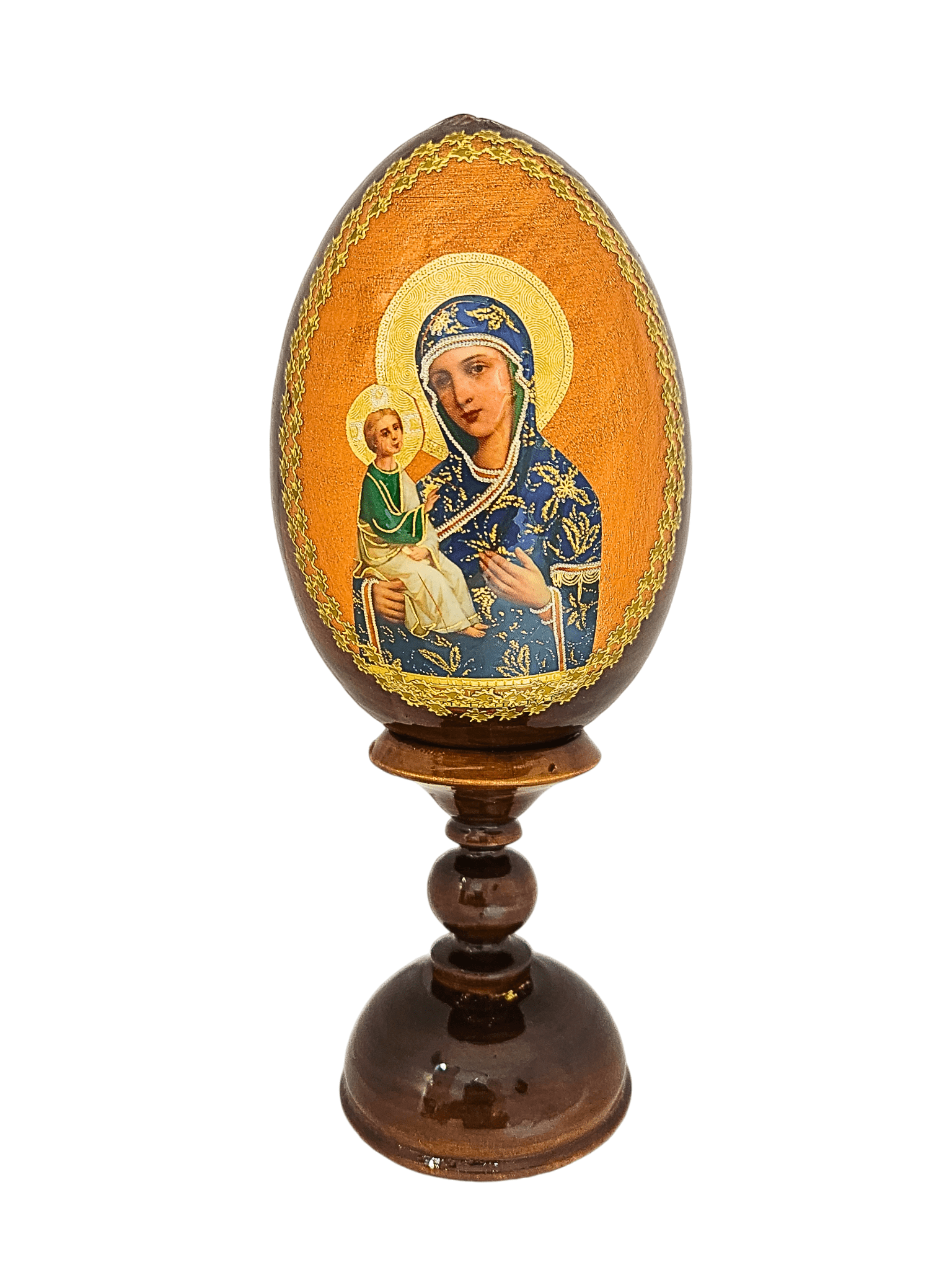 Ovo Russo em Madeira Ícone Mãe de Deus de Jerusalém 16 cm-TerraCotta Arte Sacra