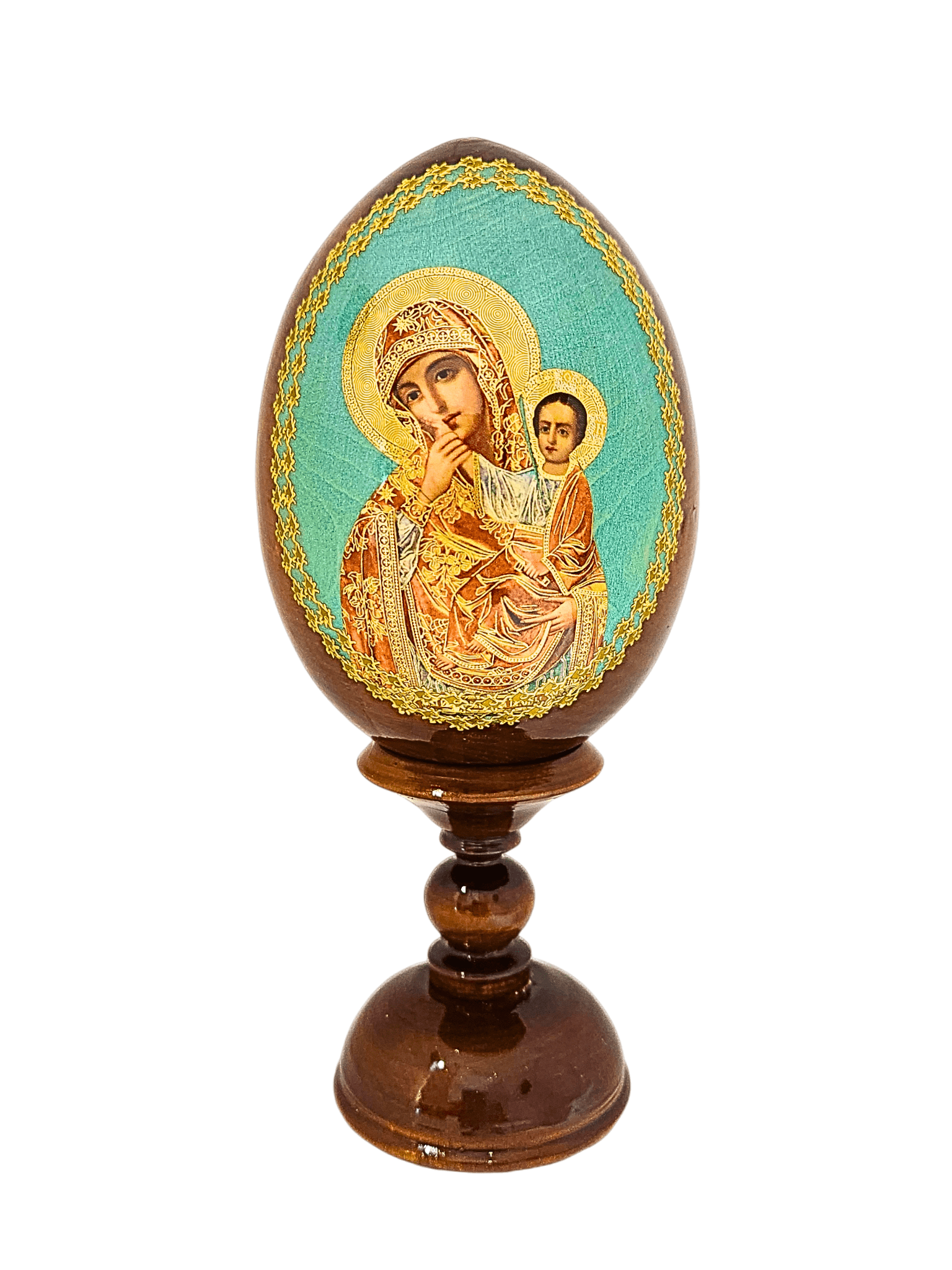 Ovo Russo em Madeira Ícone Nossa Senhora Paramythia 16 cm-TerraCotta Arte Sacra