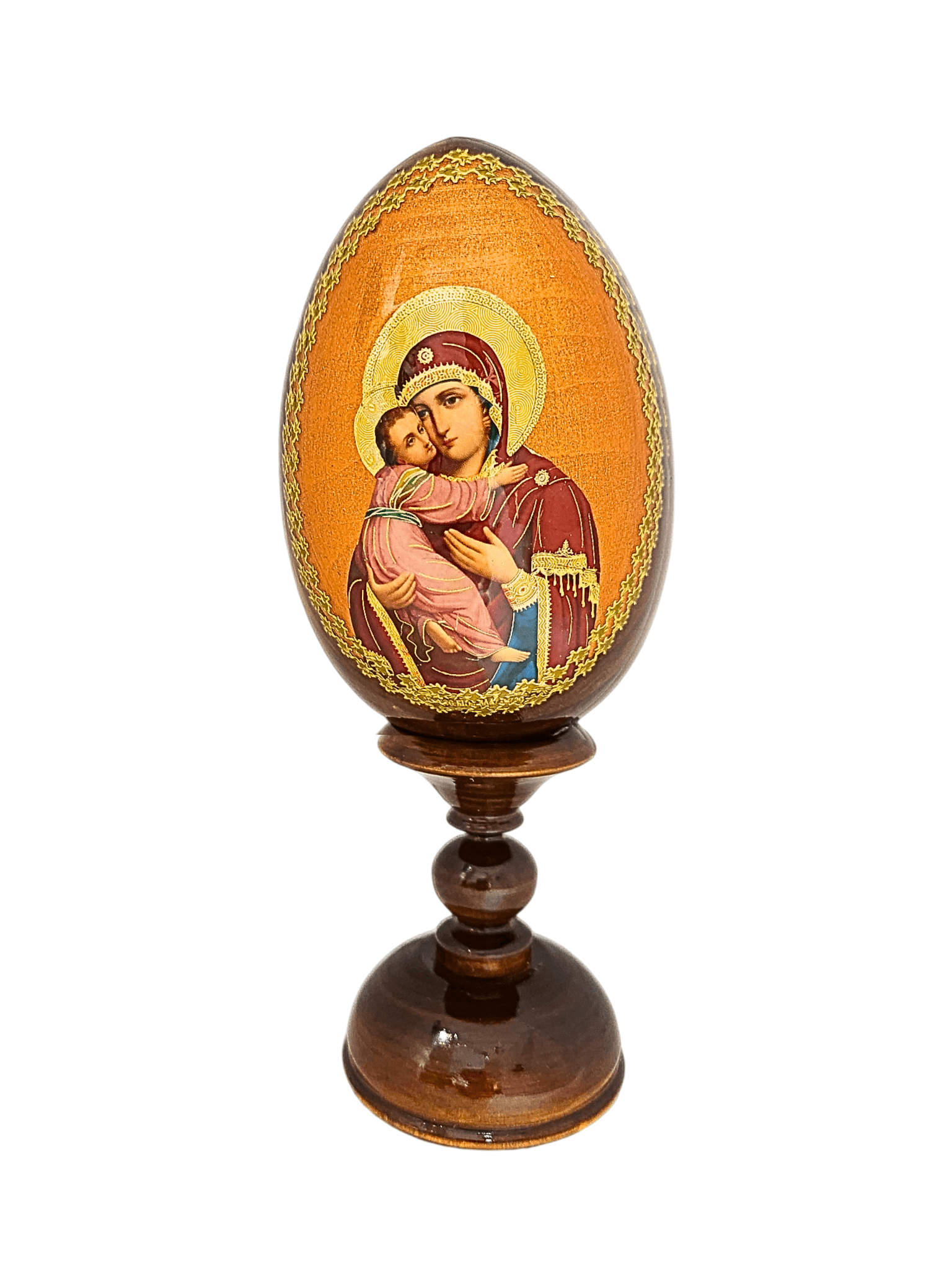 Ovo Russo em Madeira Ícone Nossa Senhora da Ternura 16 cm-TerraCotta Arte Sacra