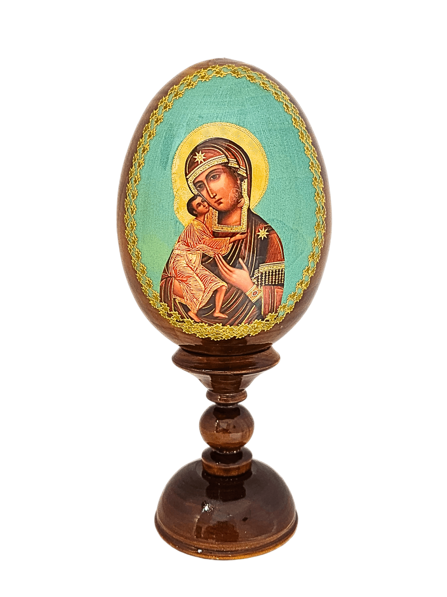 Ovo Russo em Madeira Ícone Nossa Senhora da Ternura 16 cm-TerraCotta Arte Sacra