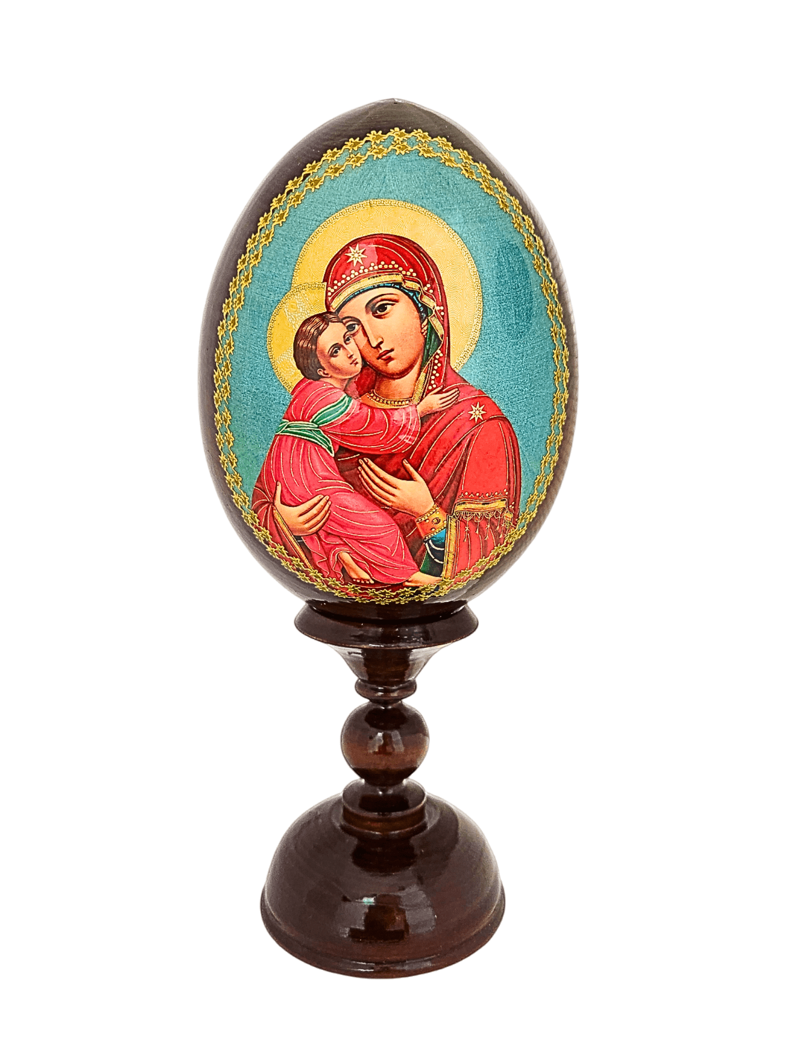 Ovo Russo em Madeira Ícone Nossa Senhora da Ternura 20 cm-TerraCotta Arte Sacra