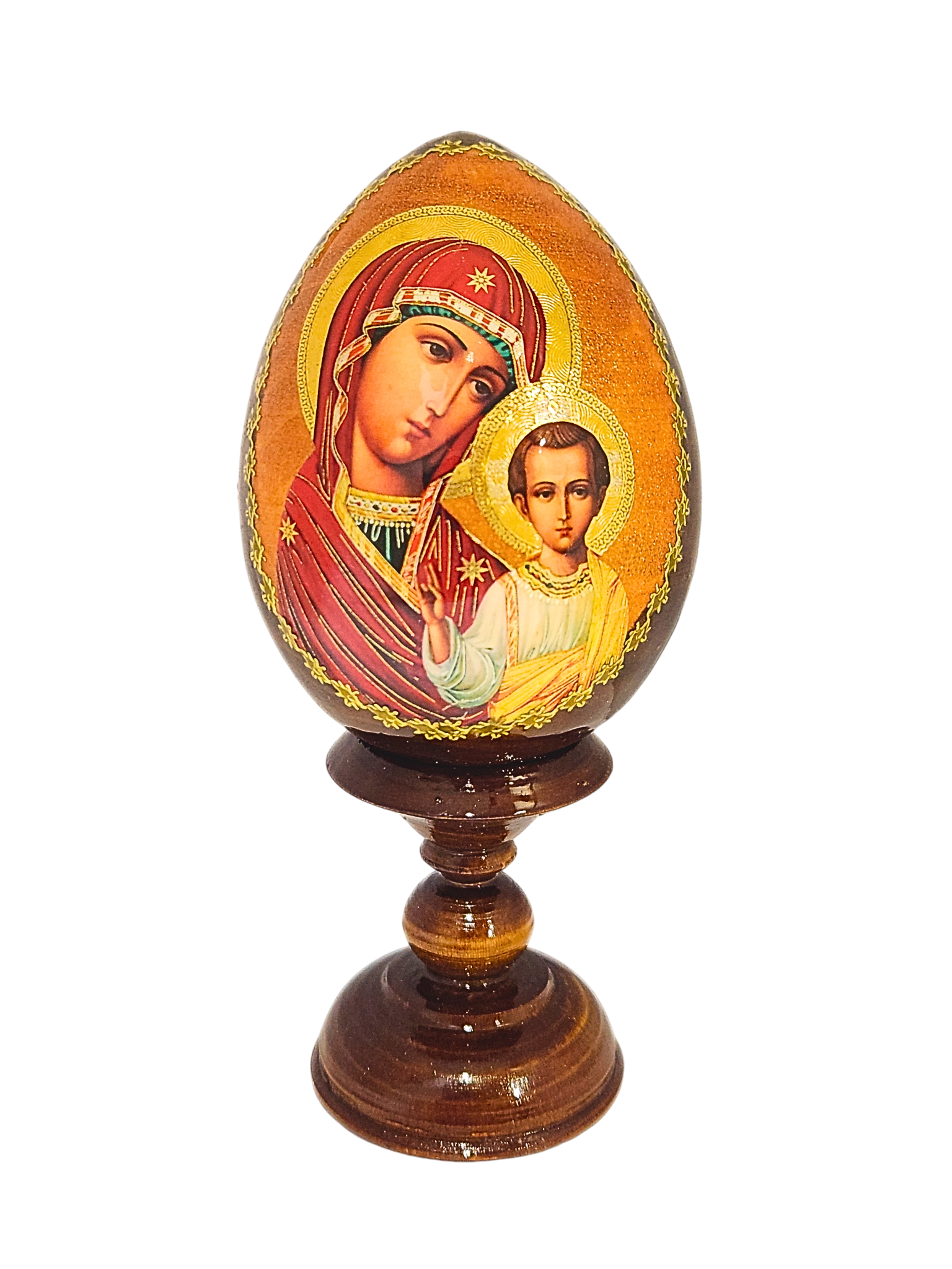 Ovo Russo em Madeira Ícone Nossa Senhora de Kazan 13 cm-TerraCotta Arte Sacra