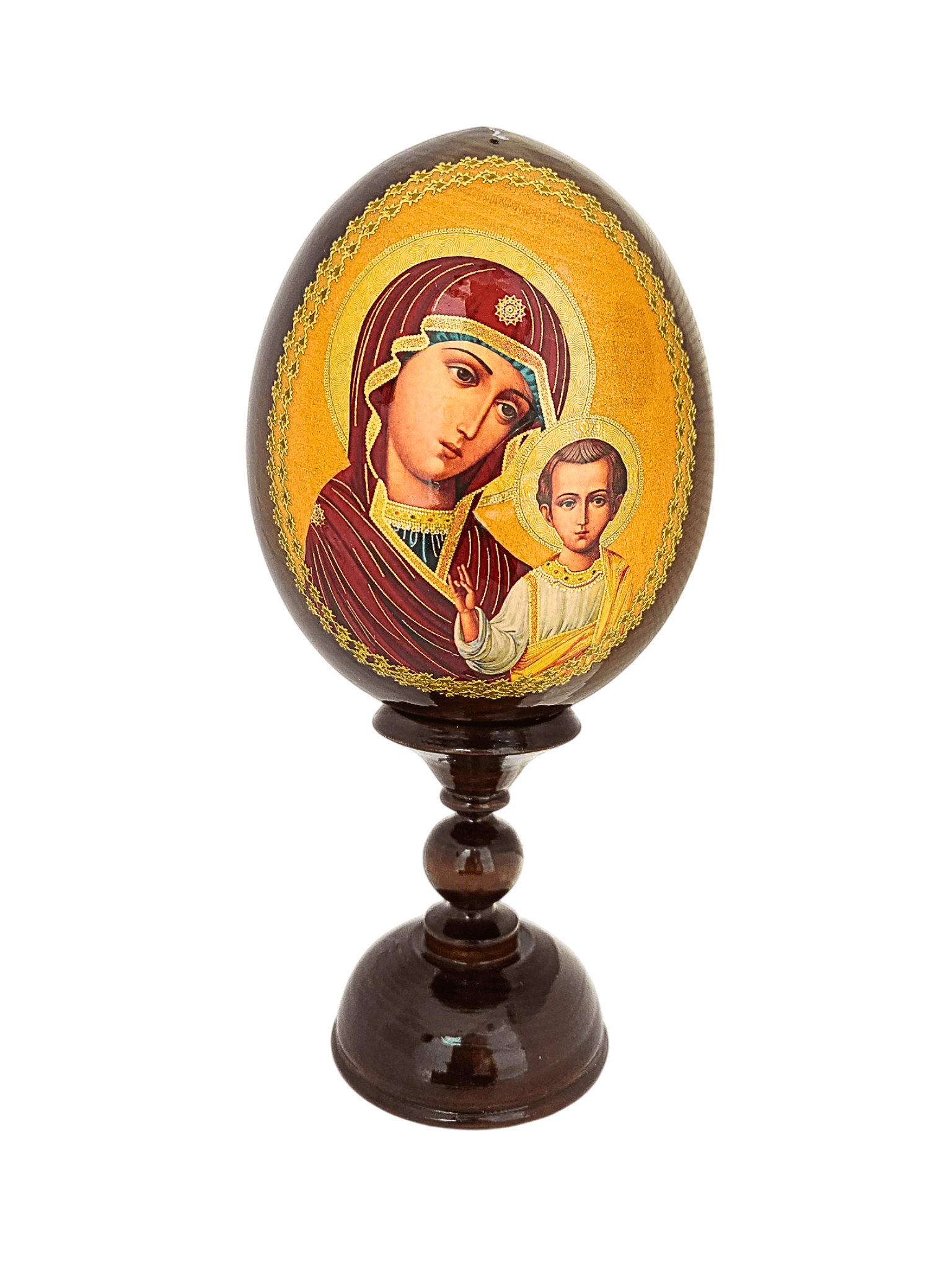 Ovo Russo em Madeira Ícone Nossa Senhora de Kazan 20 cm-TerraCotta Arte Sacra