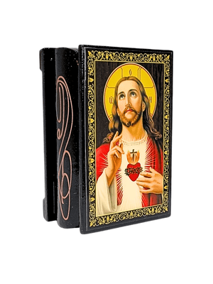 Porta Terço Renascentista Sagrado Coração de Jesus 6 x 9 x 3,5 cm-TerraCotta Arte Sacra