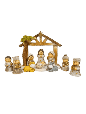 Presépio 7 Peças Branco e Marrom com Cenário 8,5 cm-TerraCotta Arte Sacra