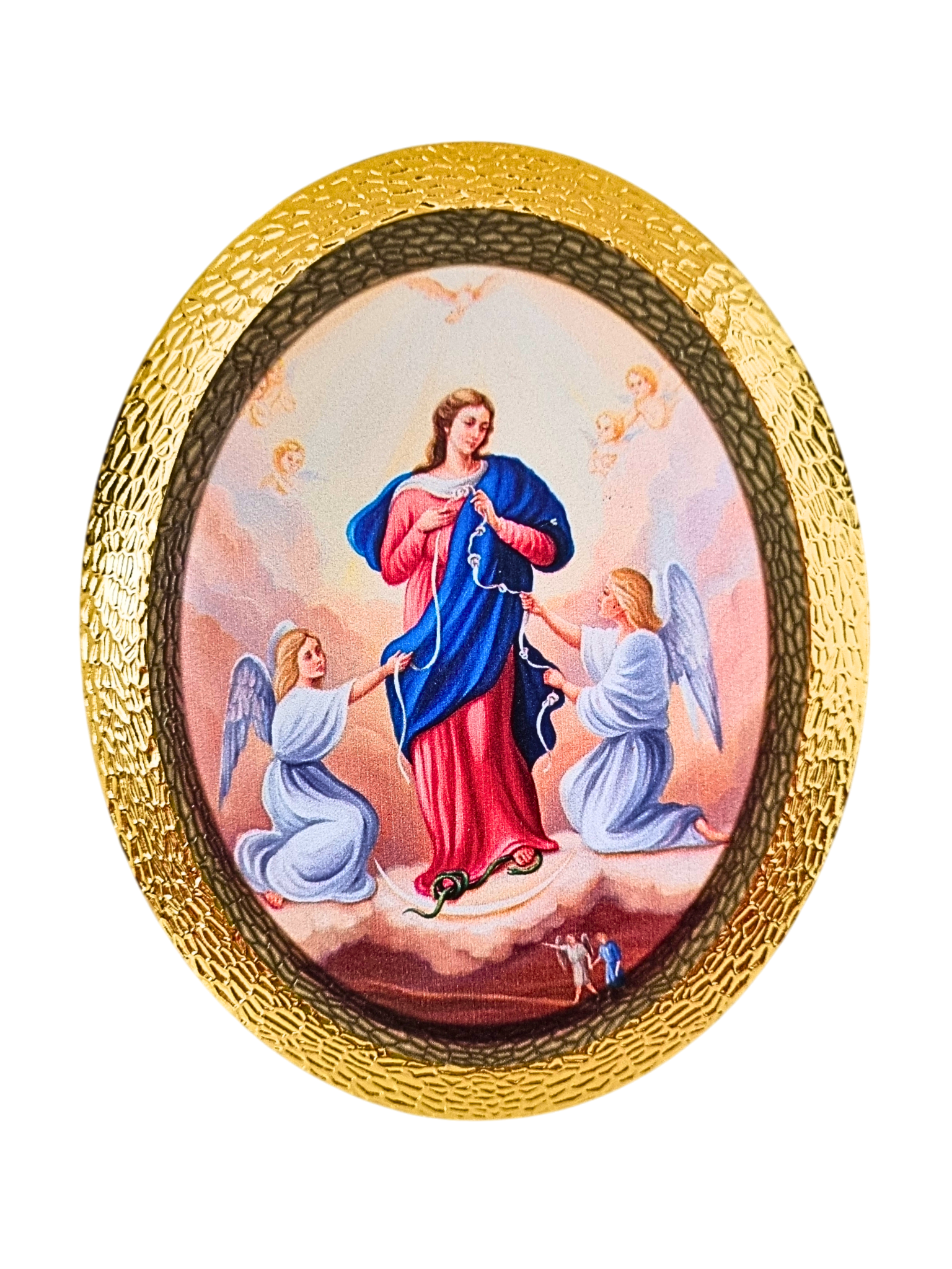 Quadro Italiano Oval Nossa Senhora Desatadora dos Nós 14,05 x 11,5cm-TerraCotta Arte Sacra