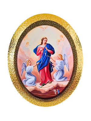 Quadro Italiano Oval Nossa Senhora Desatadora dos Nós 14,05 x 11,5cm-TerraCotta Arte Sacra