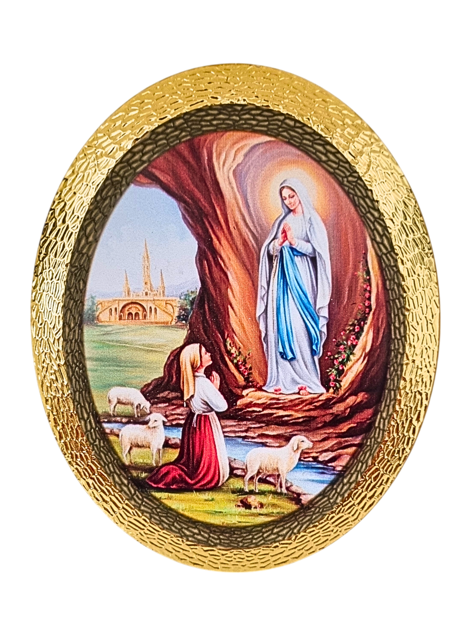 Quadro Italiano Oval Nossa Senhora de Lourdes 14,05 x 11,5cm-TerraCotta Arte Sacra