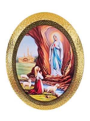 Quadro Italiano Oval Nossa Senhora de Lourdes 14,05 x 11,5cm-TerraCotta Arte Sacra