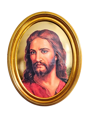 Quadro Italiano Oval com Folhas de Ouro Face de Jesus 36,5 x 29cm-TerraCotta Arte Sacra