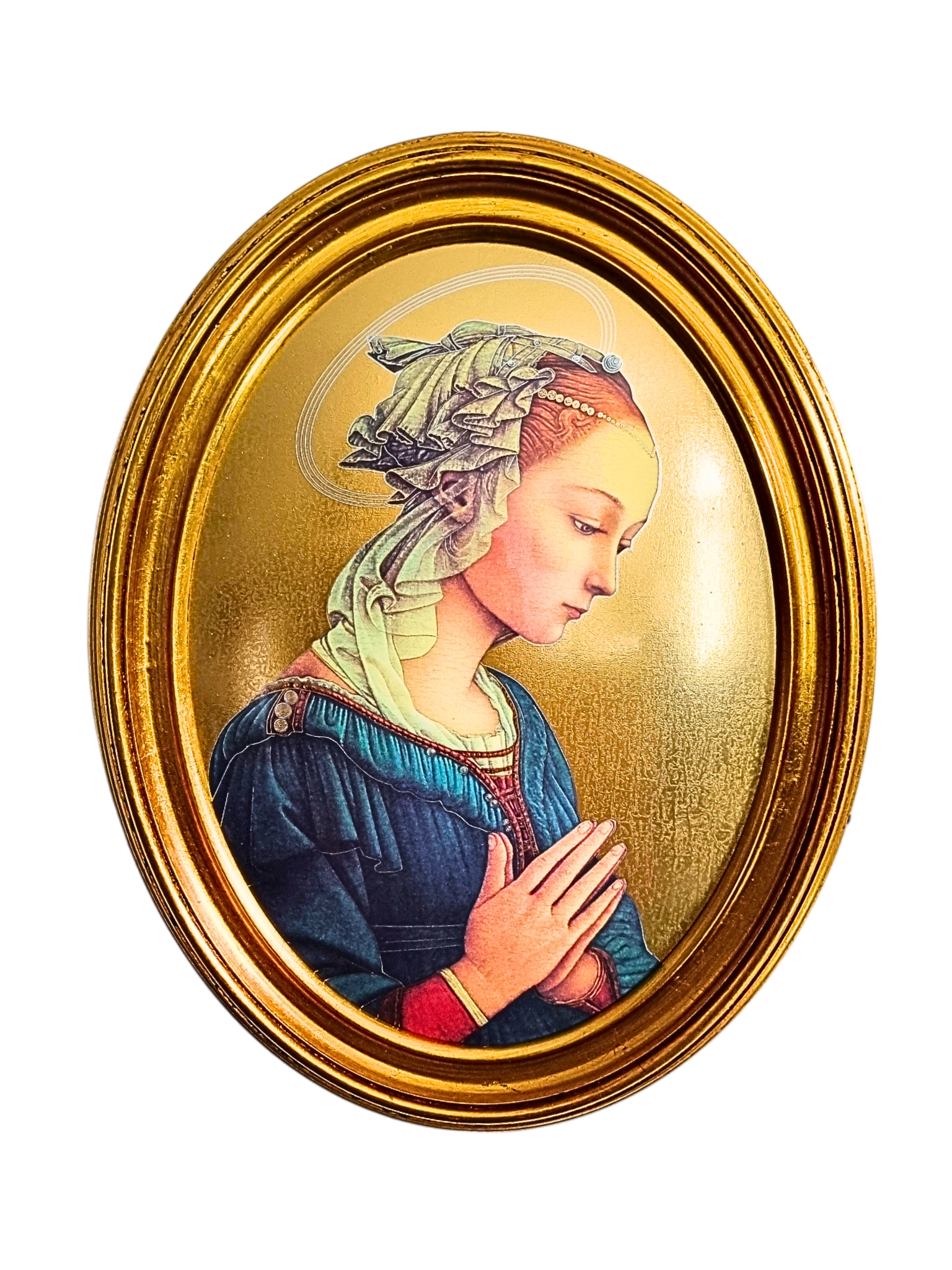 Quadro Italiano Oval com Folhas de Ouro Madona de Fra Filippo Lippi 36,5 x 29cm-TerraCotta Arte Sacra