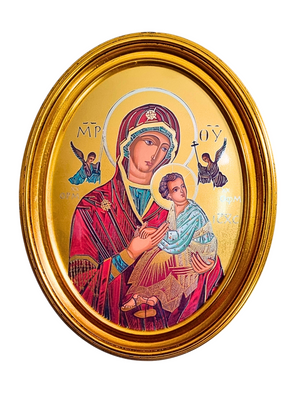 Quadro Italiano Oval com Folhas de Ouro Nossa Senhora Perpétuo Socorro 36,5 x 29cm-TerraCotta Arte Sacra