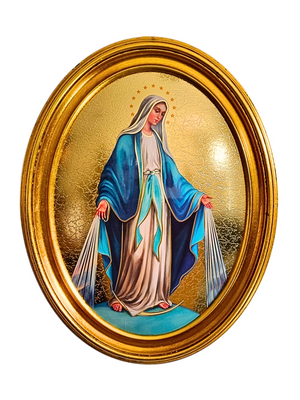 Quadro Italiano Oval com Folhas de Ouro Nossa Senhora das Graças 36,5 x 29cm-TerraCotta Arte Sacra