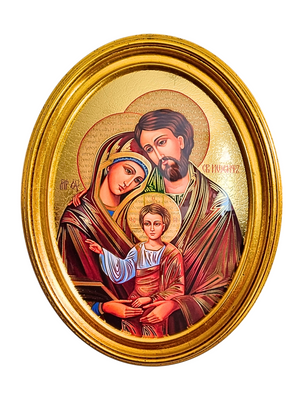 Quadro Italiano Oval com Folhas de Ouro Sagrada Família 36,5 x 29cm-TerraCotta Arte Sacra