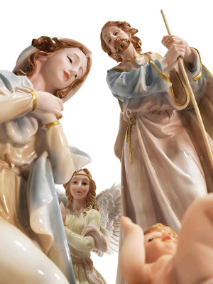 Sagrada Família com Pastor em Porcelana 8 peças 45 cm-TerraCotta Arte Sacra