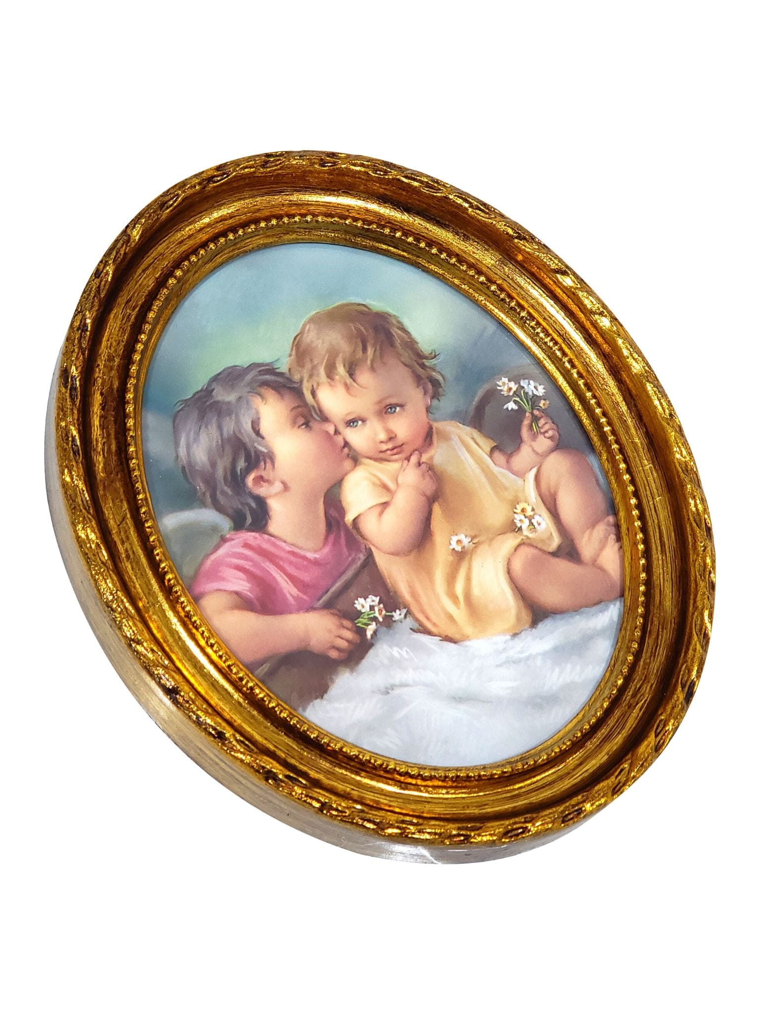 Quadro Oval Beijo do Anjo-TerraCotta Arte Sacra